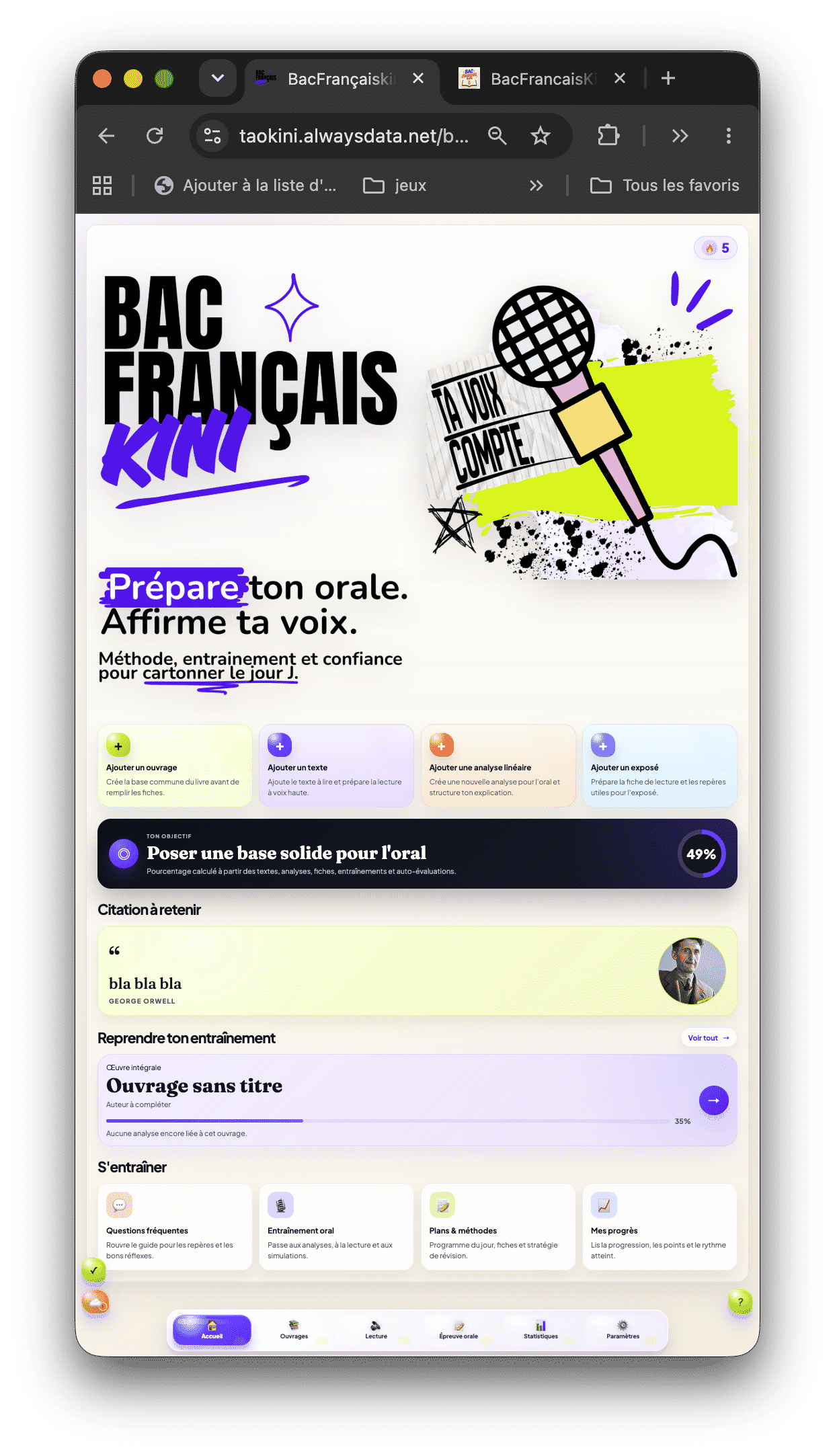 Accueil actuel de BacFrancaisKini